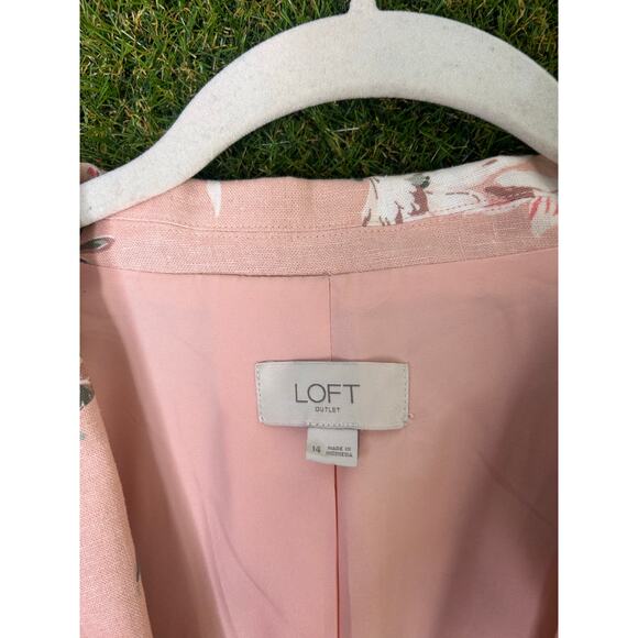 LOFT Outlet Pink Floral Linen Blend Blazer Tailored Jacket Workwear Size 14 - Picture 5 of 9
